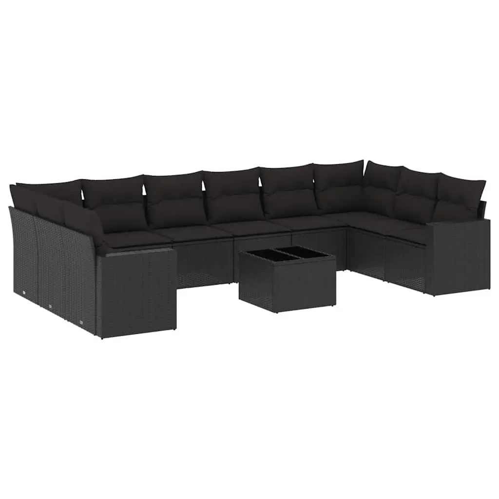 Garden Sofa Set 11 Piece Outdoor Furniture Patio Black Poly Rattan with Cushions