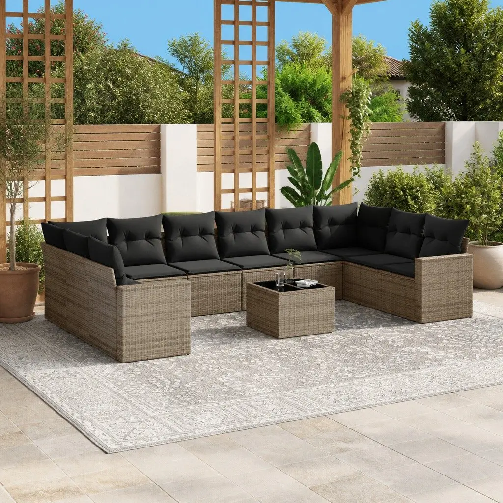 Garden Sofa Set Outdoor Furniture Patio Seating 11 Piece Grey Poly Rattan