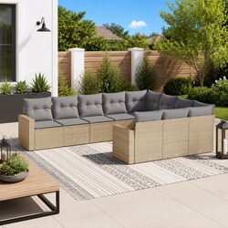 Garden Sofa Set 10-Piece: PE Rattan & Beige Cushions