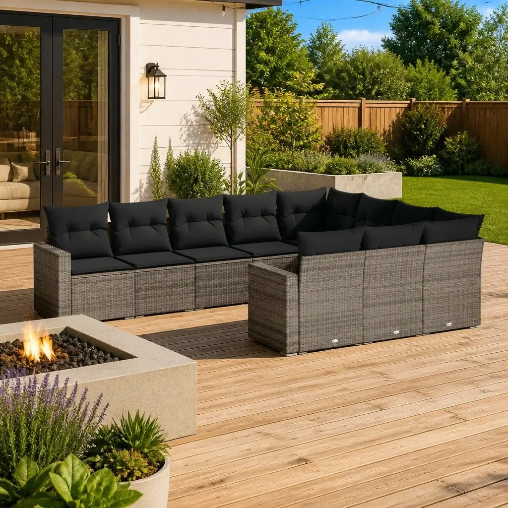 Garden Sofa Set Outdoor Furniture Patio 10 Piece Grey Modular Rattan Seating