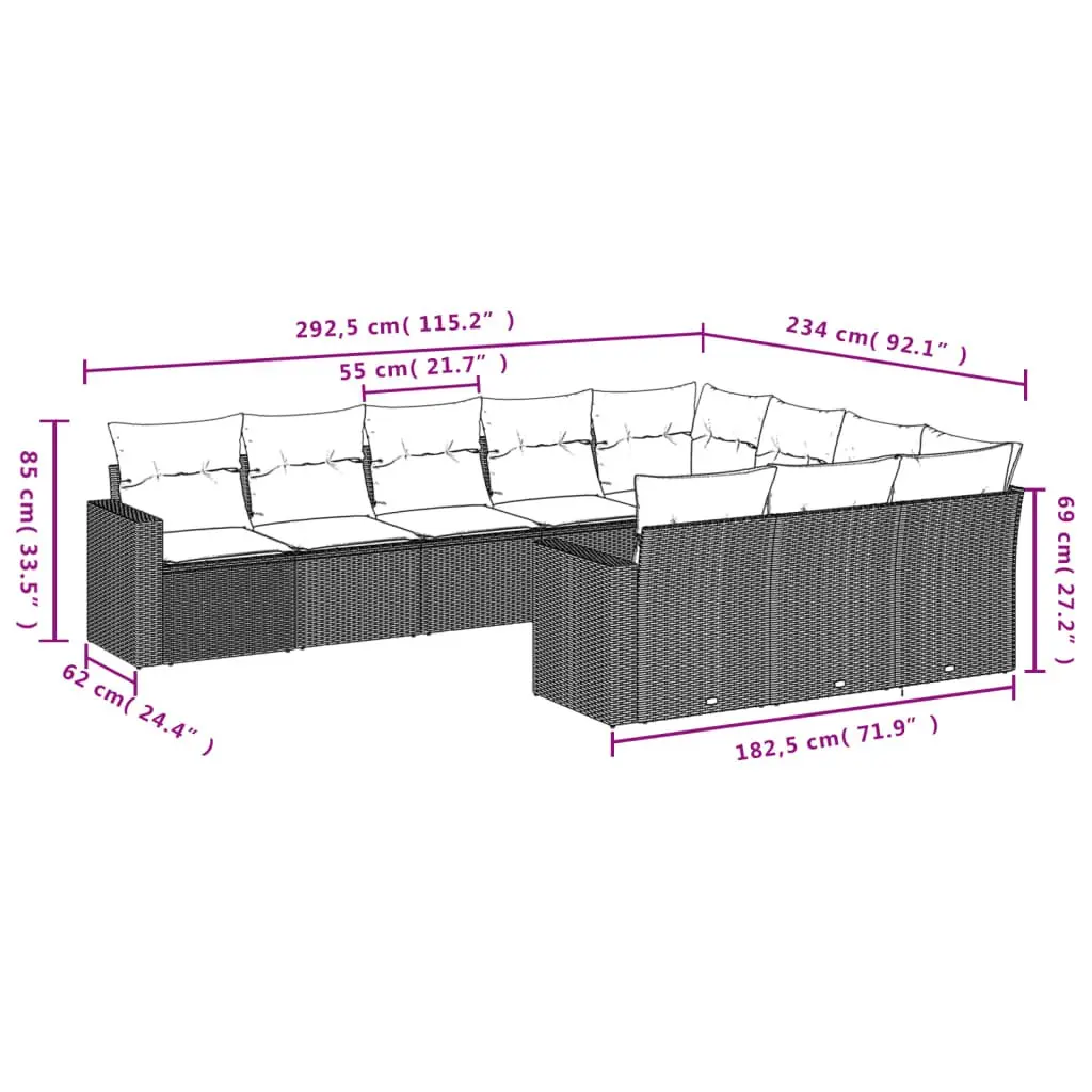 Garden Sofa Set Outdoor Furniture Patio 10 Piece Grey Modular Rattan Seating