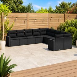 Garden Sofa Set 10 Piece Outdoor Furniture Patio Seating Black with Cushions