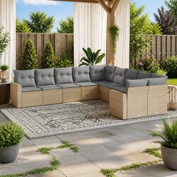 10 Piece Modular Outdoor Sofa Set with Beige Cushions