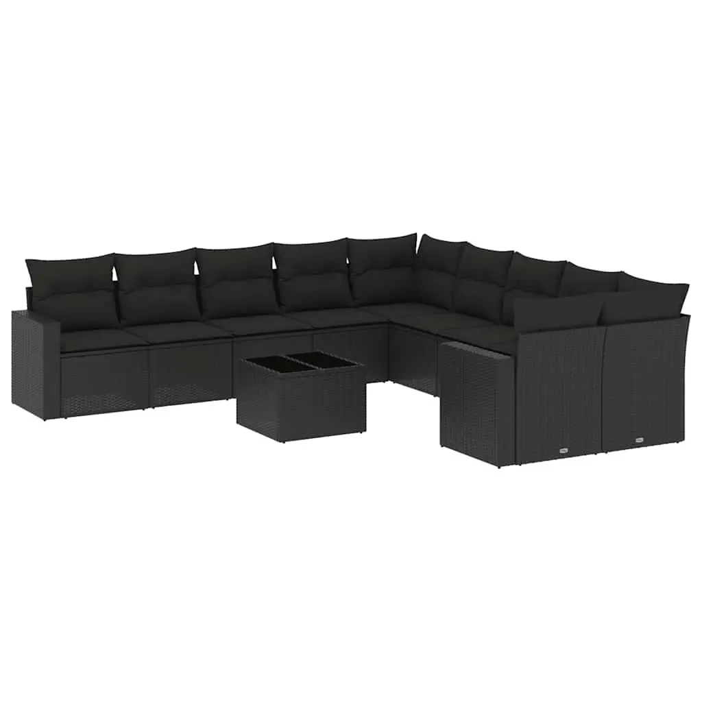 Garden Sofa Set Outdoor Furniture Patio Seating 11 Piece Black with Cushions
