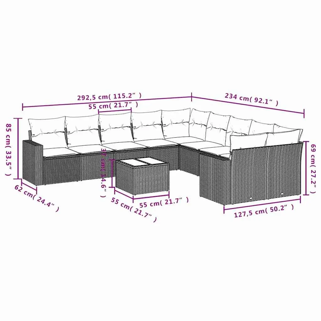 Garden Sofa Set Outdoor Furniture Patio Seating 11 Piece Black with Cushions