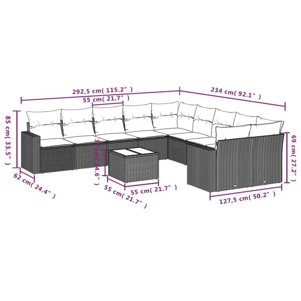 Garden Sofa Set 11 Piece Outdoor Furniture Grey Poly Rattan Modular Patio