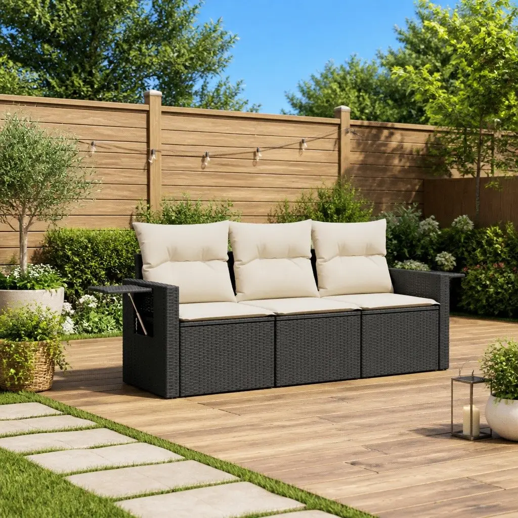 Black Poly Rattan Modular 3-Piece Garden Sofa