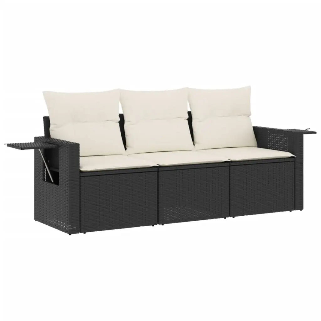 Black Poly Rattan Modular 3-Piece Garden Sofa