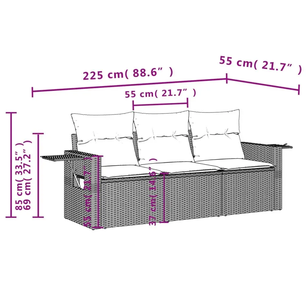 3 Piece Garden Sofa Set Outdoor Furniture Grey Poly Rattan Patio Lounge