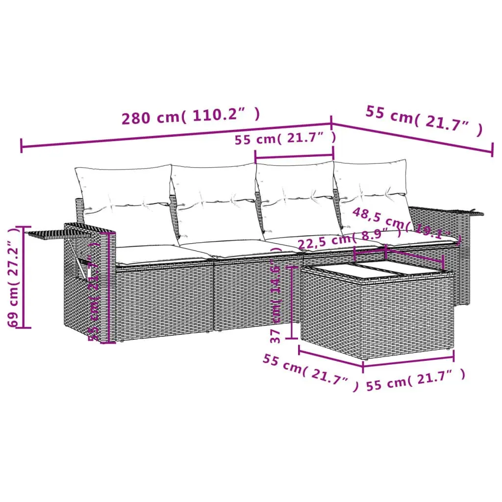 5 Piece Modular Garden Sofa Set with Cushions