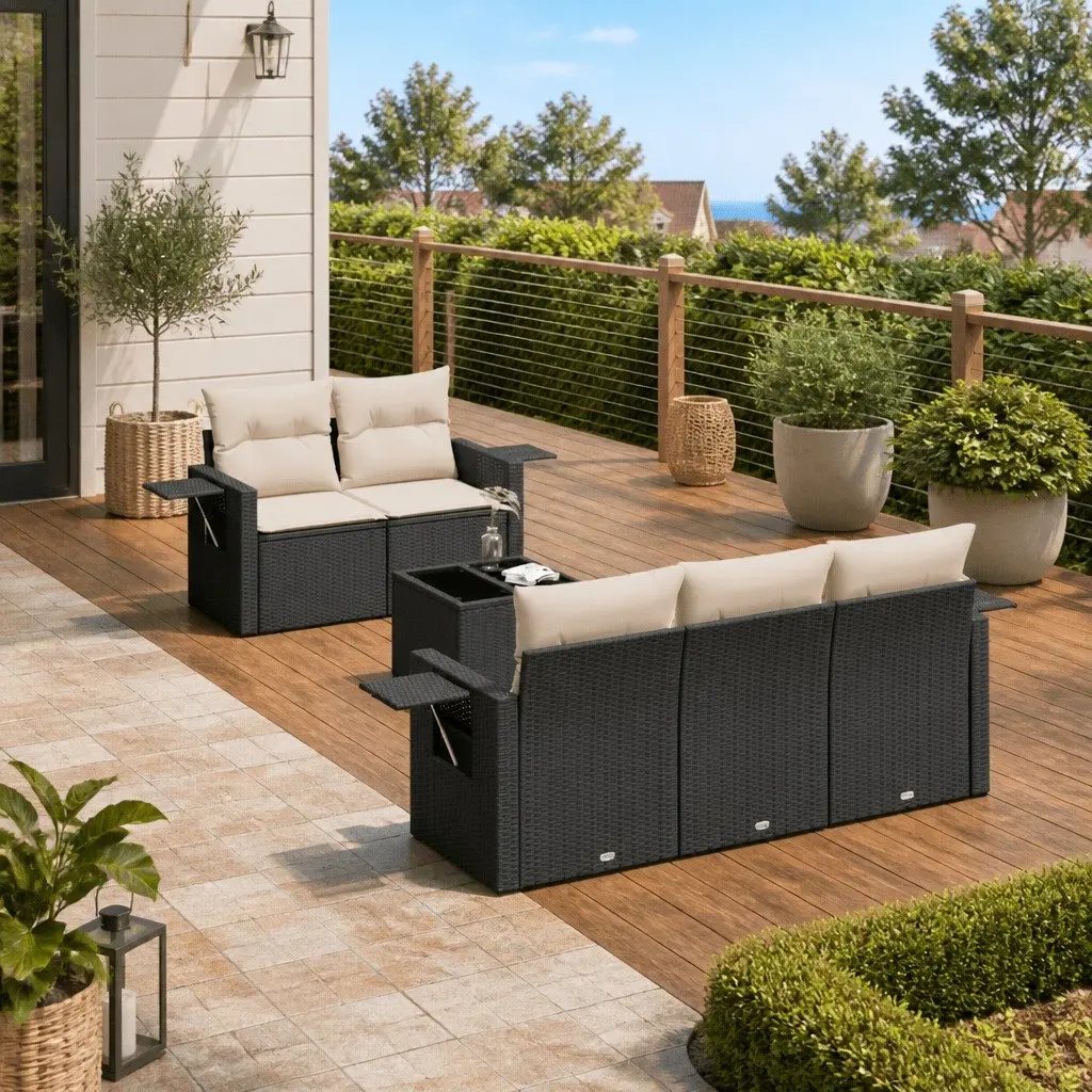 Garden Sofa Set Outdoor Furniture 6 Piece Black with Cushions