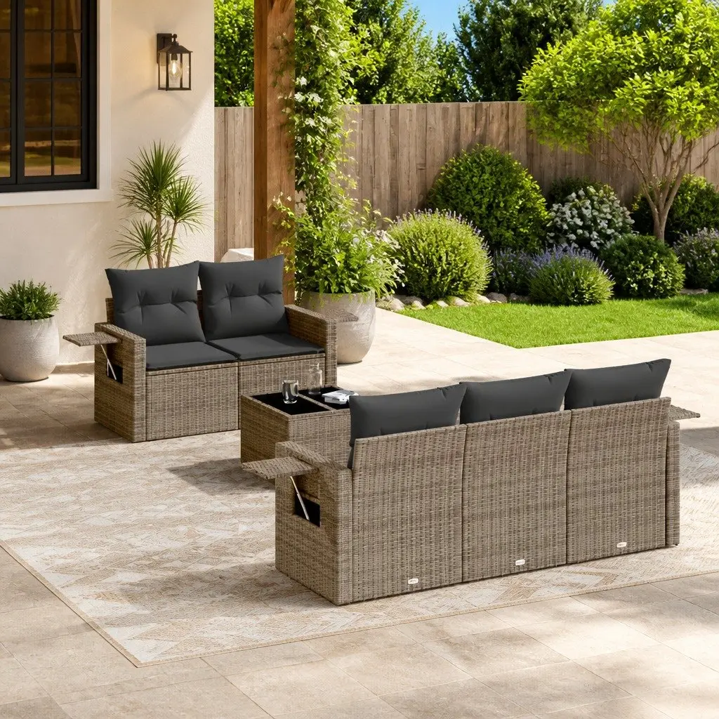 Garden Sofa Set 6 Piece Outdoor Furniture Grey Poly Rattan with Cushions Patio