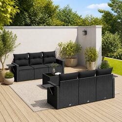 Garden Sofa Set: 7-Piece Black Poly Rattan Furniture