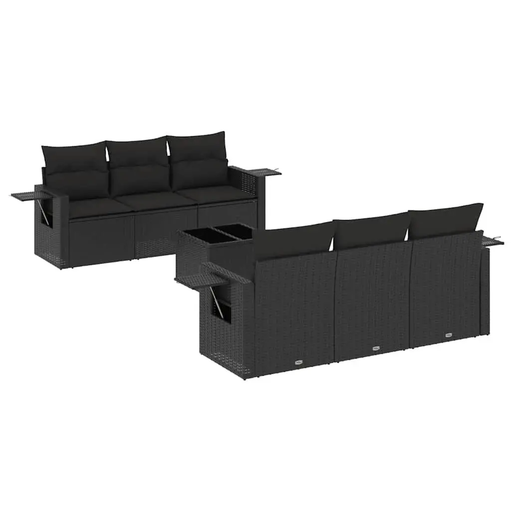 Garden Sofa Set Outdoor Furniture 7 Piece Patio Black Poly Rattan with Cushions