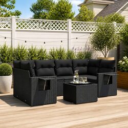 7-Piece Modular Black Garden Sofa Set – Durable and Stylish