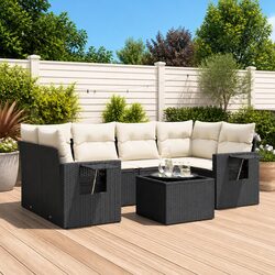 7 Piece Garden Sofa Set Specifications: Black Poly Rattan