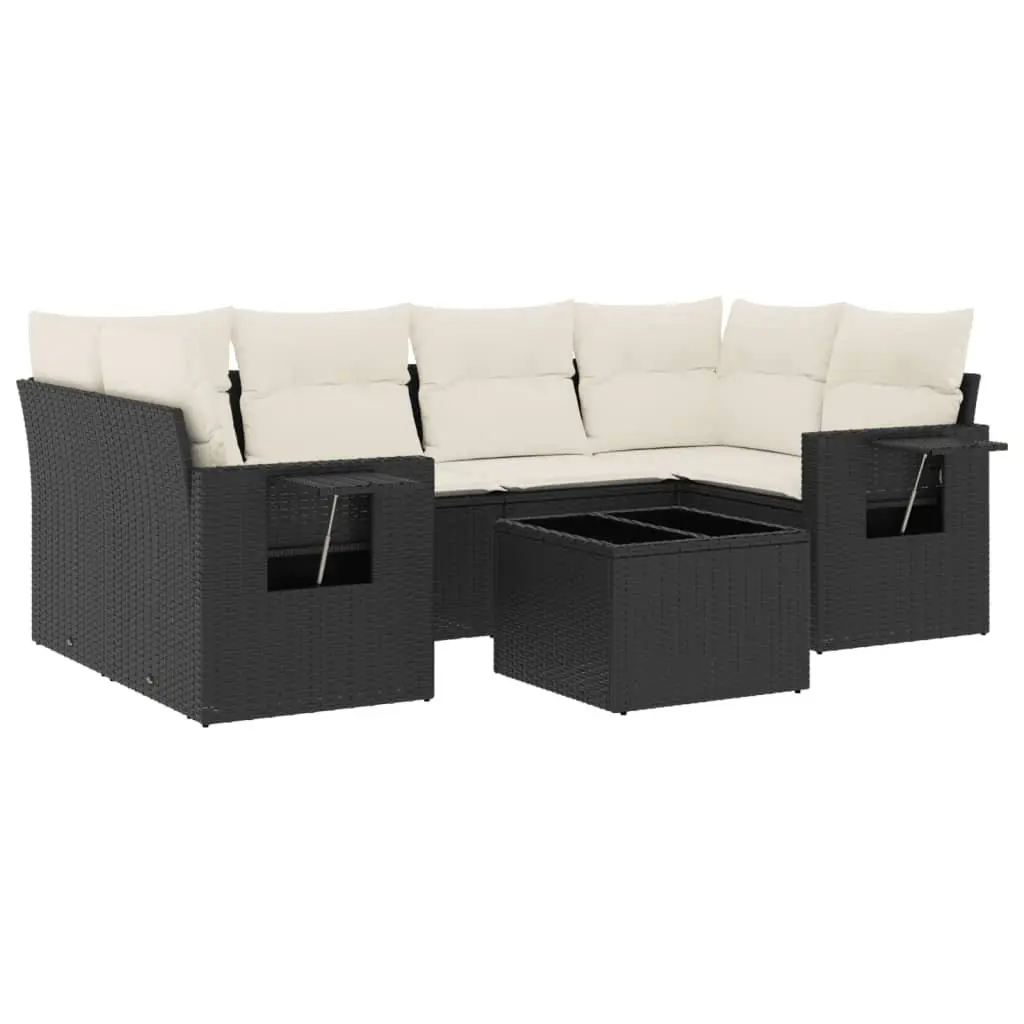 7 Piece Outdoor Garden Sofa Set for Patio Black Poly Rattan with Cushions