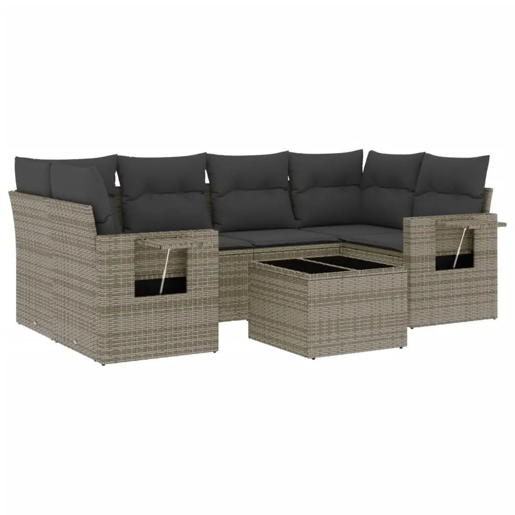 Garden Sofa Set 7 Piece Grey Poly Rattan Outdoor Furniture Patio Lounge with