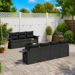 8 Piece Modular Garden Sofa Set in Black with Cushions