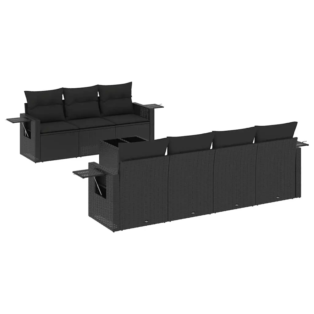 8 Piece Modular Garden Sofa Set in Black with Cushions