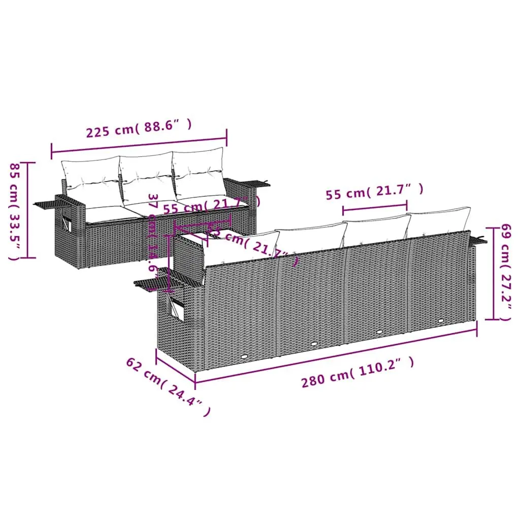8 Piece Modular Garden Sofa Set in Black with Cushions