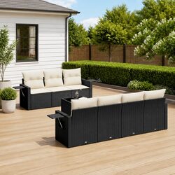 8-Piece Garden Sofa Set with PE Rattan and Tempered Glass
