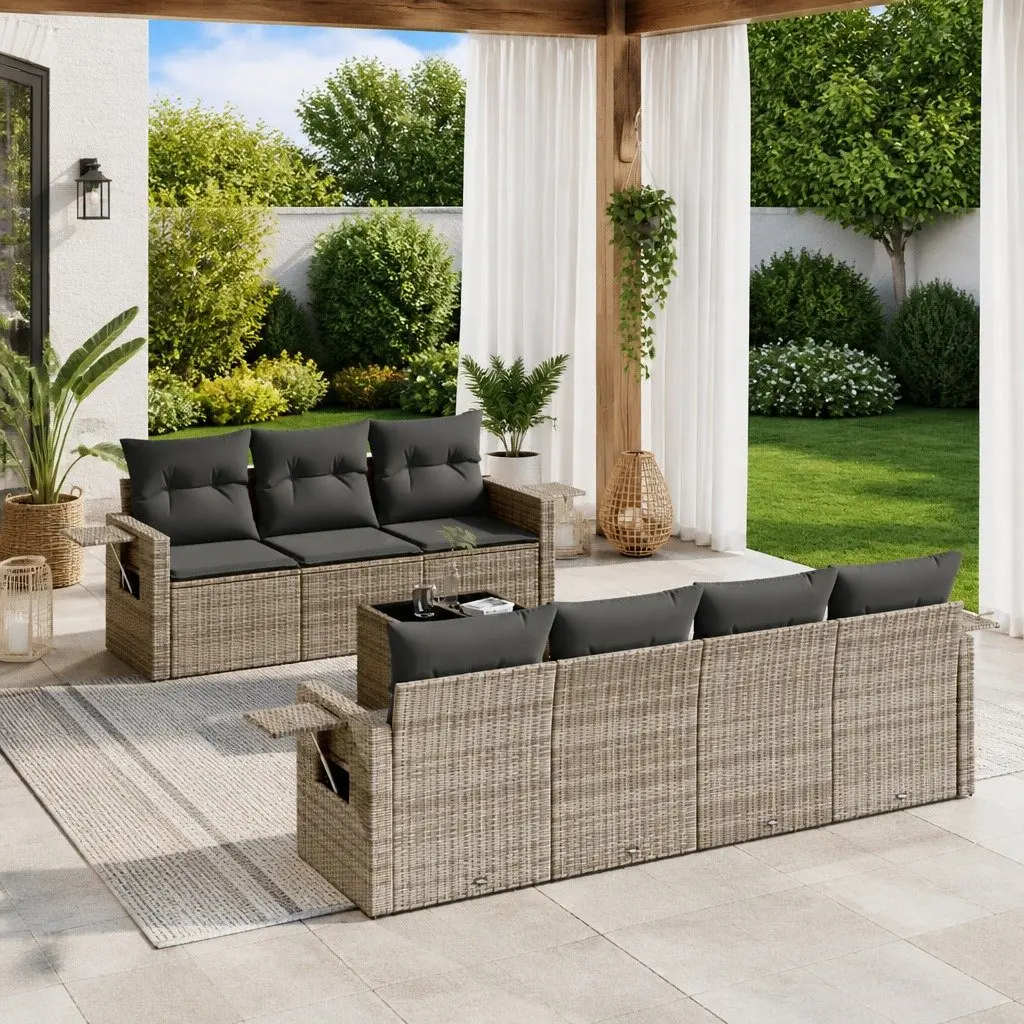 8-Piece Modular Garden Sofa Set with Grey Cushions