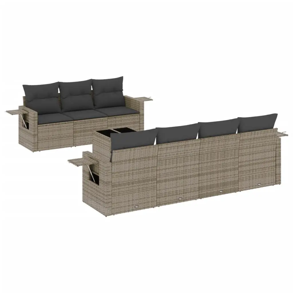 8-Piece Modular Garden Sofa Set with Grey Cushions