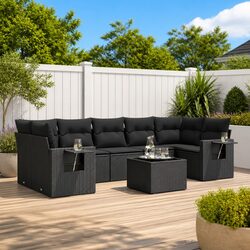 Garden Sofa Set: 8-Piece Modular Black Rattan Design
