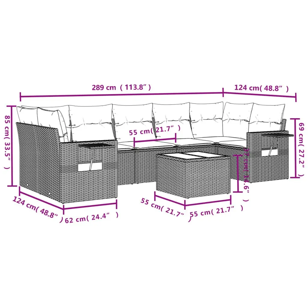 Garden Sofa Set Outdoor Furniture 8 Piece Black Rattan Modular Patio Lounge