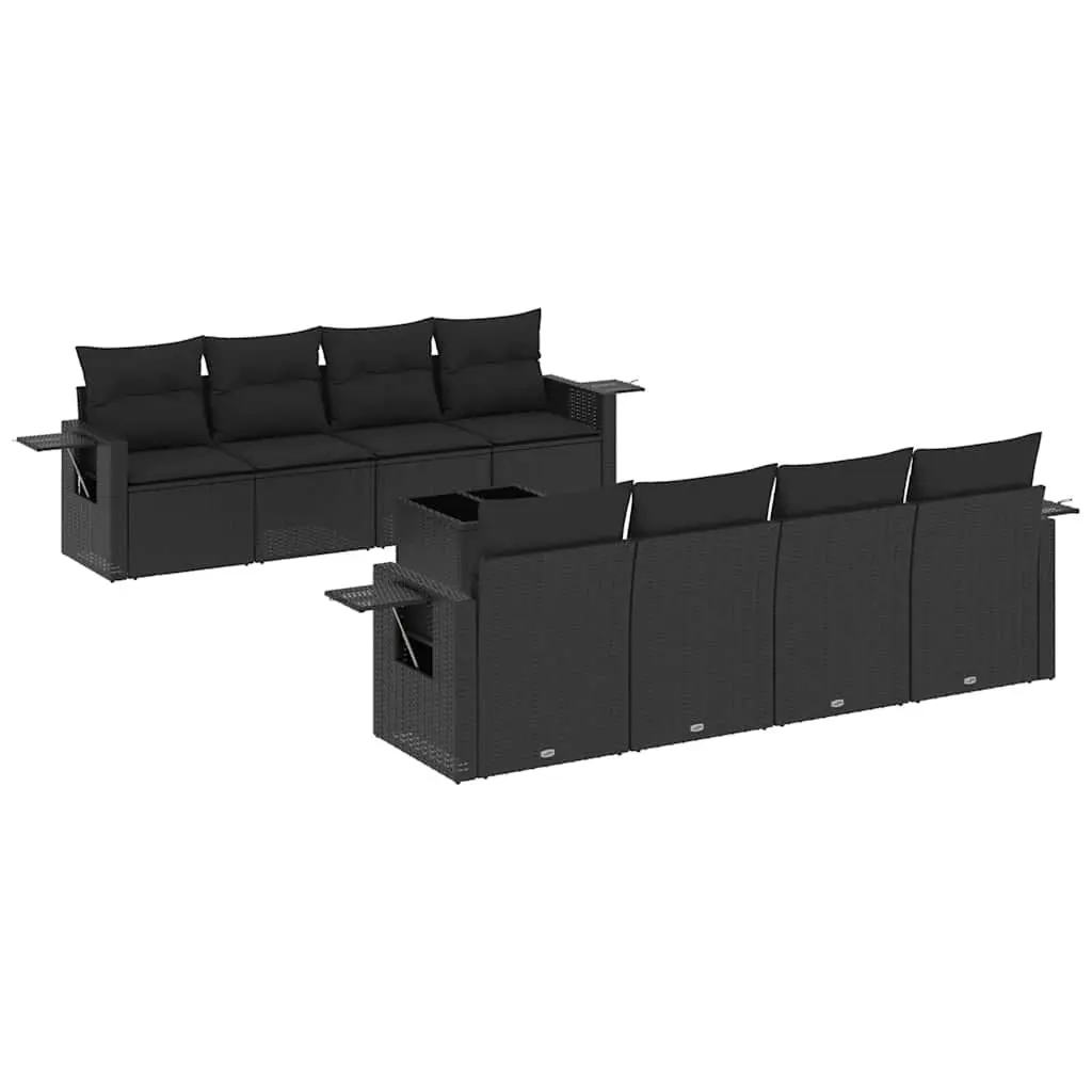 Outdoor Modular Sofa Set 9 Piece Black Poly Rattan for Patio and Garden