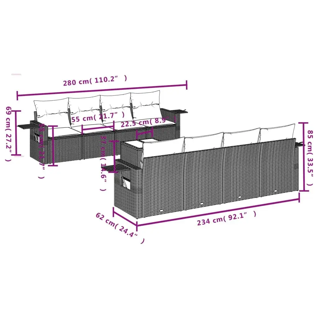 9-Piece Garden Sofa Set with Black Poly Rattan Construction