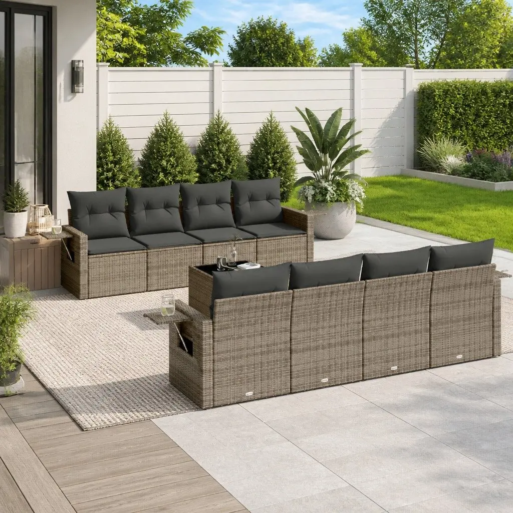 Garden Sofa Set Outdoor Furniture 9 Piece Grey Poly Rattan Modular Patio Seating