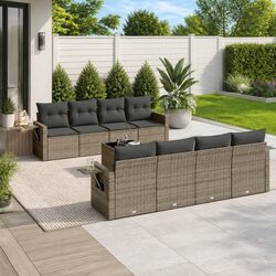 Garden Sofa Set 9 Piece Outdoor Furniture Grey Poly Rattan Modular Patio Seating