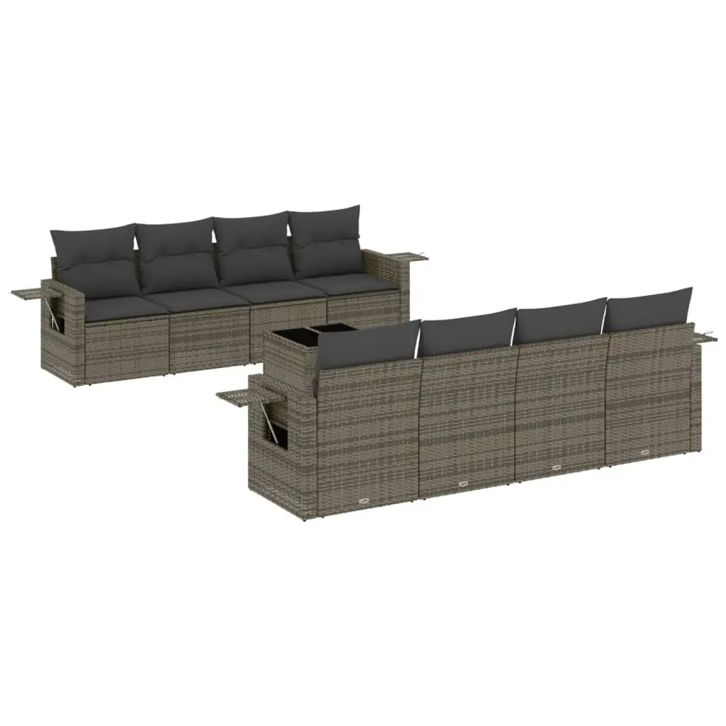 Garden Sofa Set Outdoor Furniture 9 Piece Grey Poly Rattan Modular Patio Seating