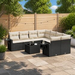 Garden Sofa Set 9 Piece Outdoor Furniture Patio Black Poly Rattan with Cushions