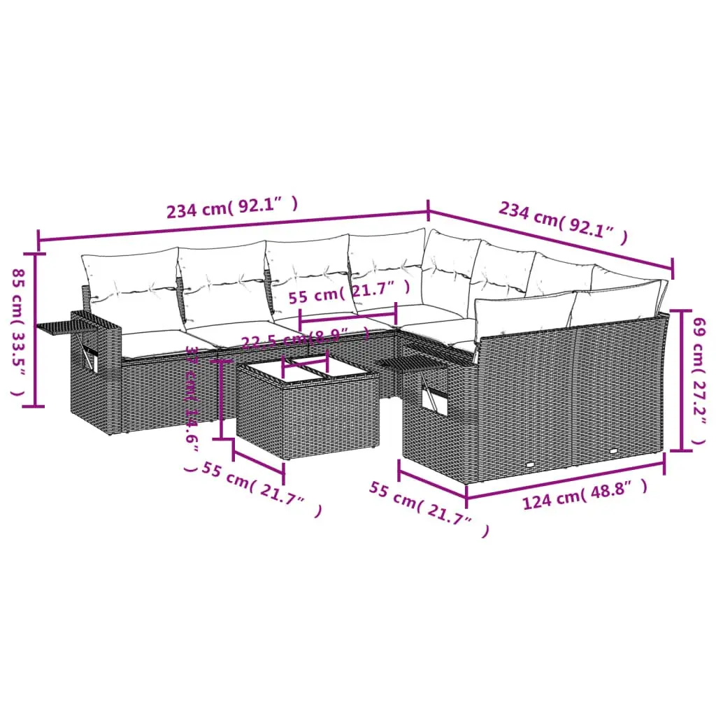 Garden Sofa Set Outdoor Furniture Patio Grey 9 Piece Modular