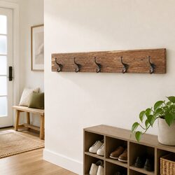 Hall Hanger with 5 Hooks Solid Reclaimed Wood Coat Rack Brown Home Decor