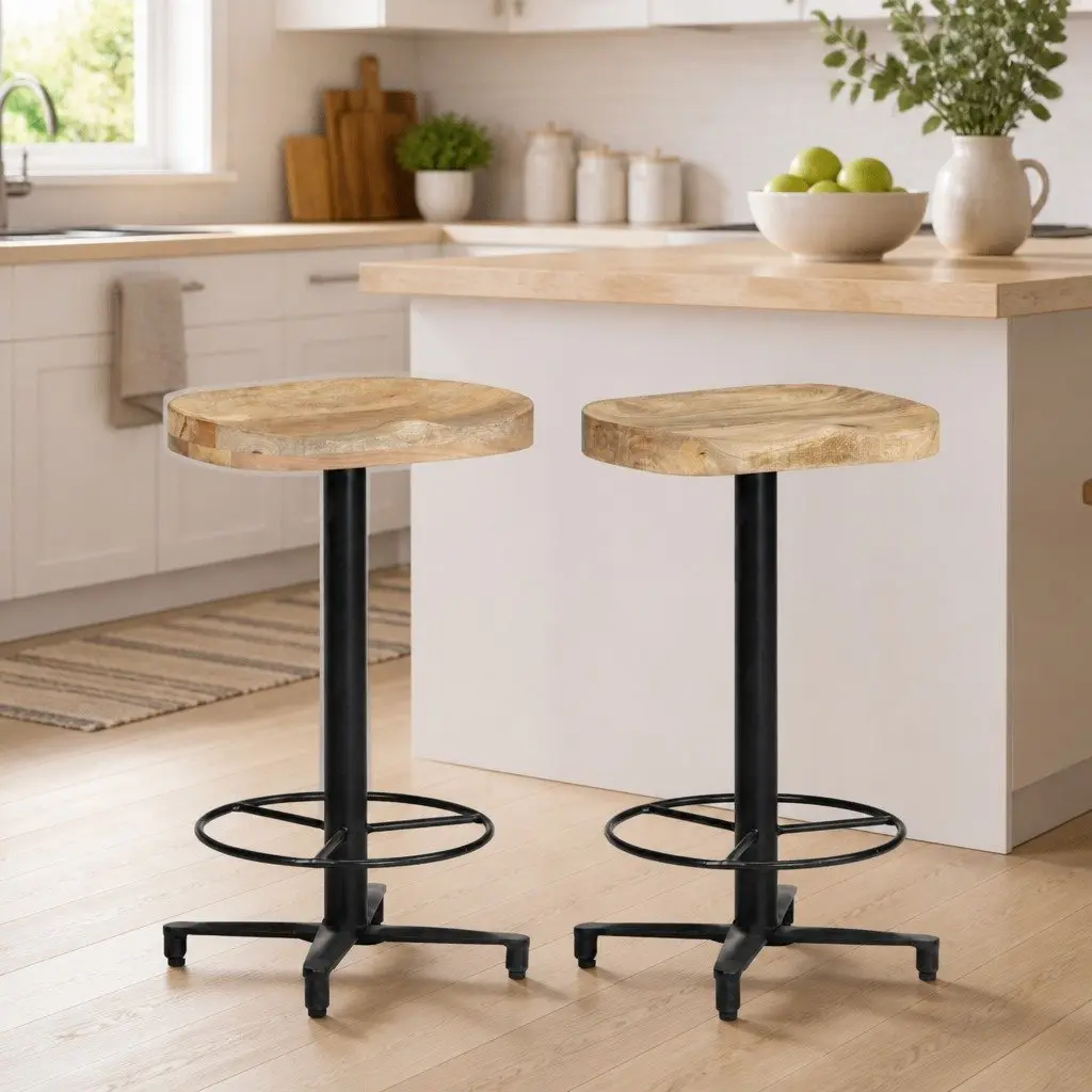 Bar Stools 2 pcs 66 cm Brown Wood Counter Height Seating Footrest