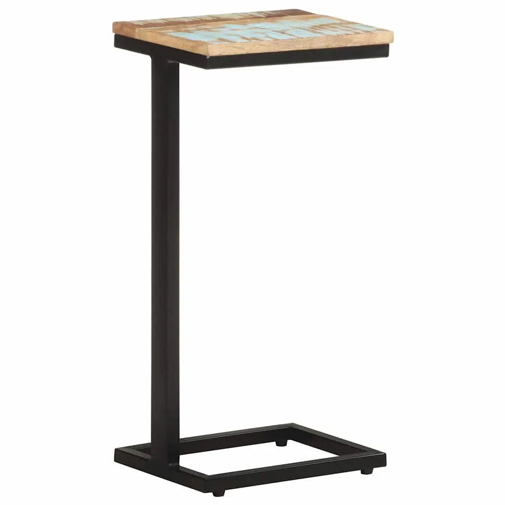 Reclaimed Wood End Tables 2 Piece Brown Side Tables with Powder Coated Iron Legs for Living Room