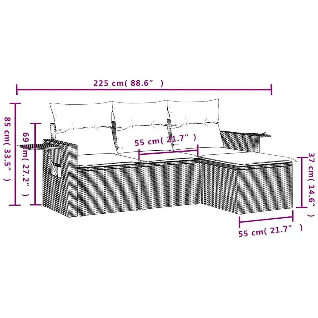 Garden Sofa Set Outdoor Furniture 4 Piece Black Poly Rattan Modular Patio