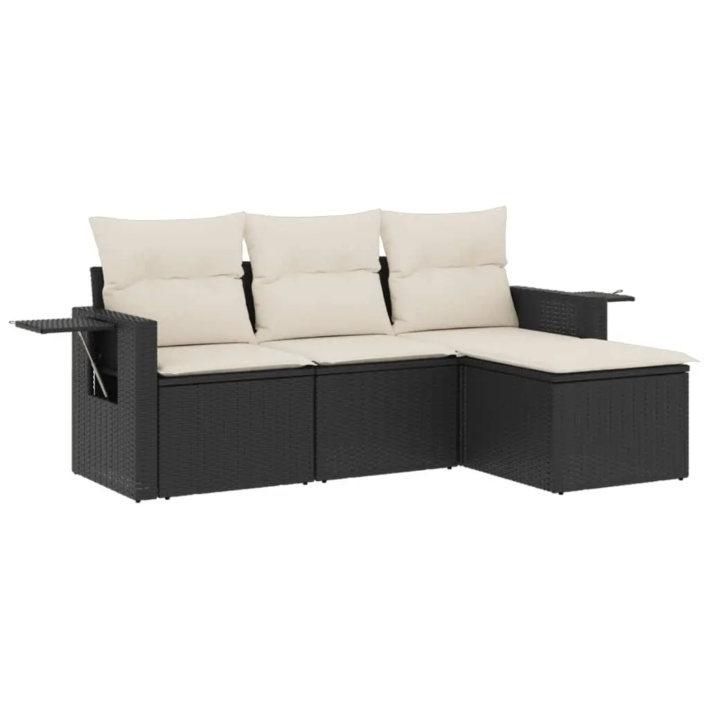 Black 4 Piece Garden Sofa Set with Cushions and Tables