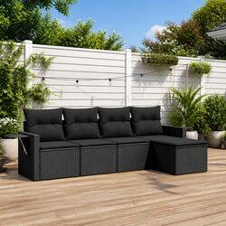 5-Piece Outdoor Sofa Set: Black PE Rattan, Cushions Included
