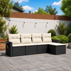 5 Piece Garden Sofa Set Outdoor Patio Furniture Black Poly Rattan Modular with