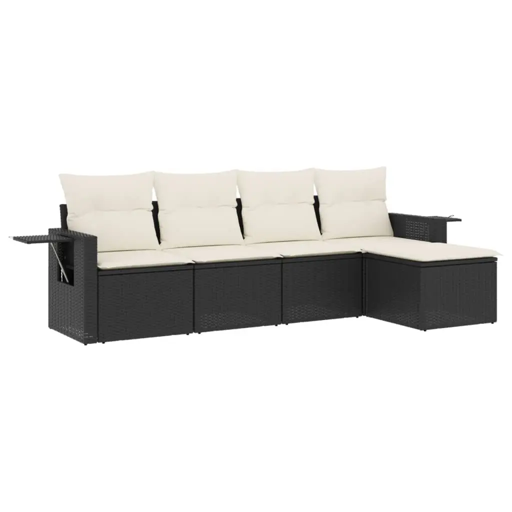 5 Piece Garden Sofa Set Outdoor Patio Furniture Black Poly Rattan Modular