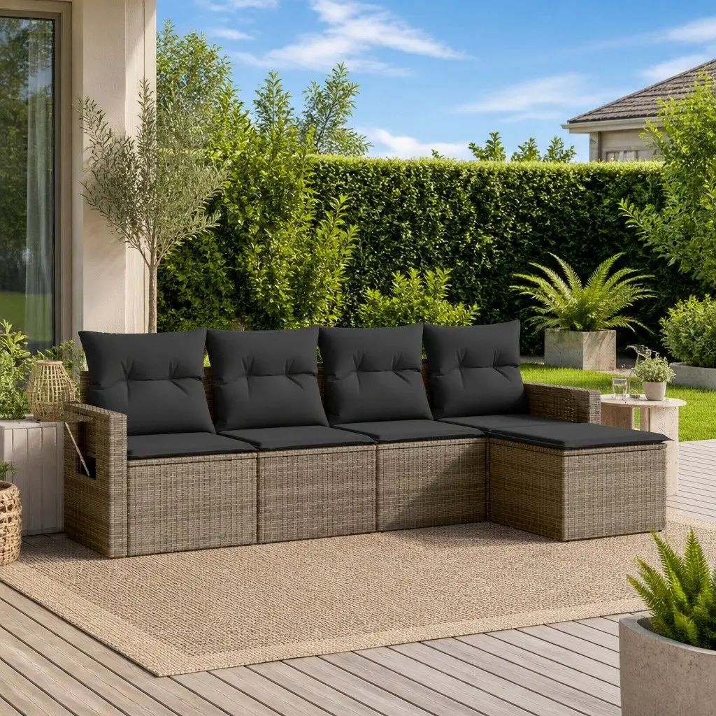 Garden Sofa Set Outdoor Furniture 5 Piece Grey Rattan