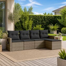 5-Piece Grey Rattan Sofa Set with Washable Cushions