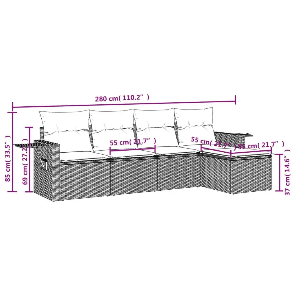 Garden Sofa Set Outdoor Furniture 5 Piece Grey Rattan