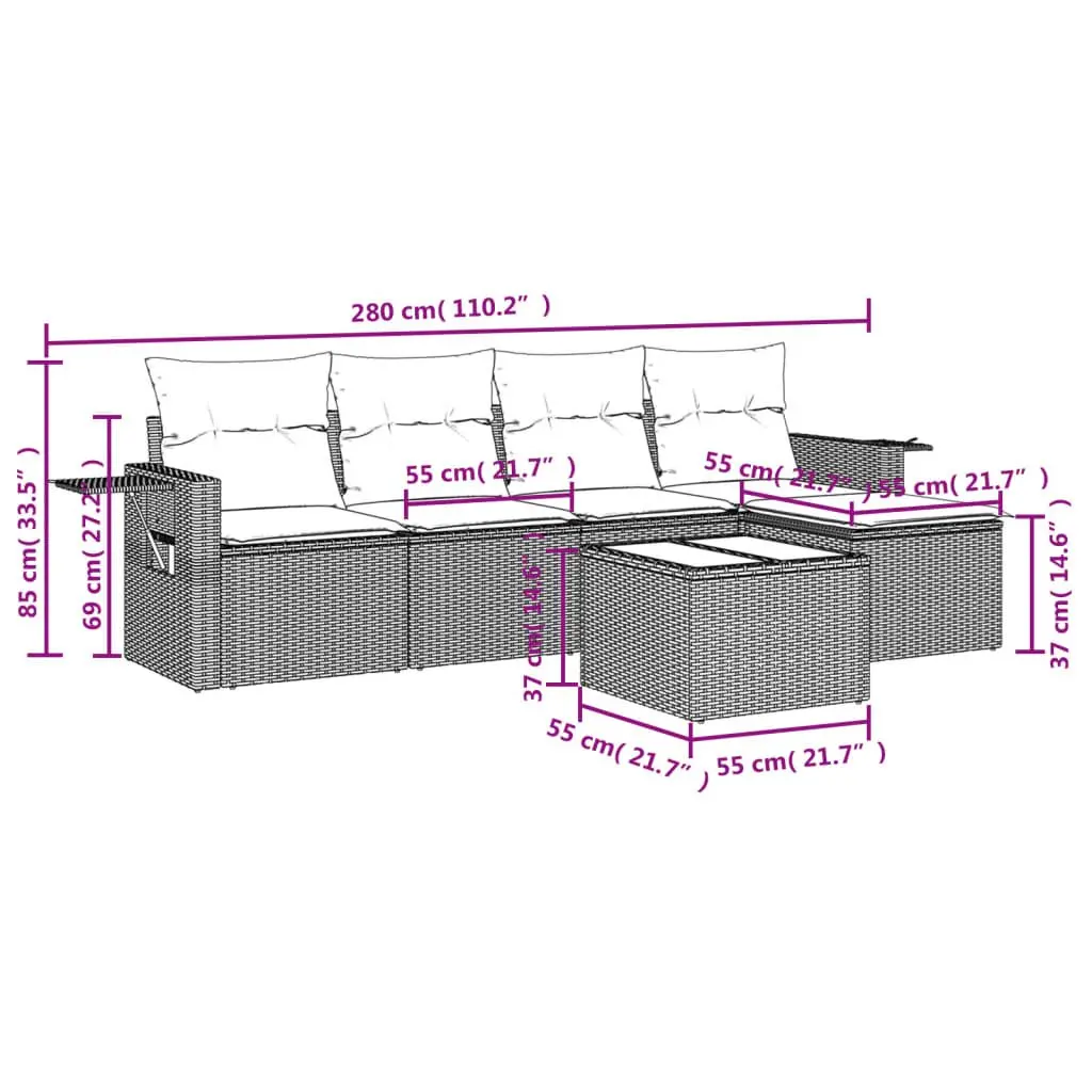6 Piece Black Garden Sofa Set
