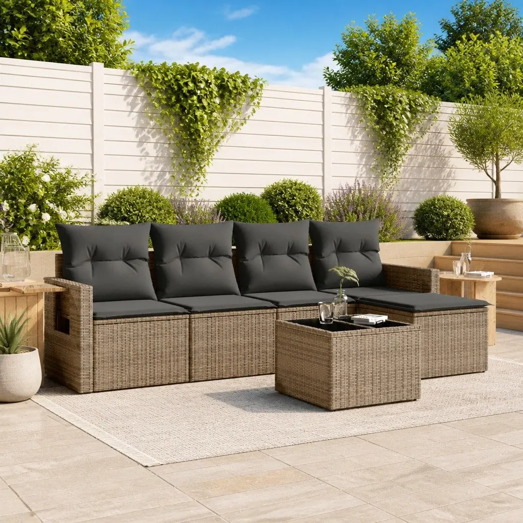 Garden Sofa Set Outdoor Furniture 6 Piece Grey Poly Rattan Modular Patio Lounge